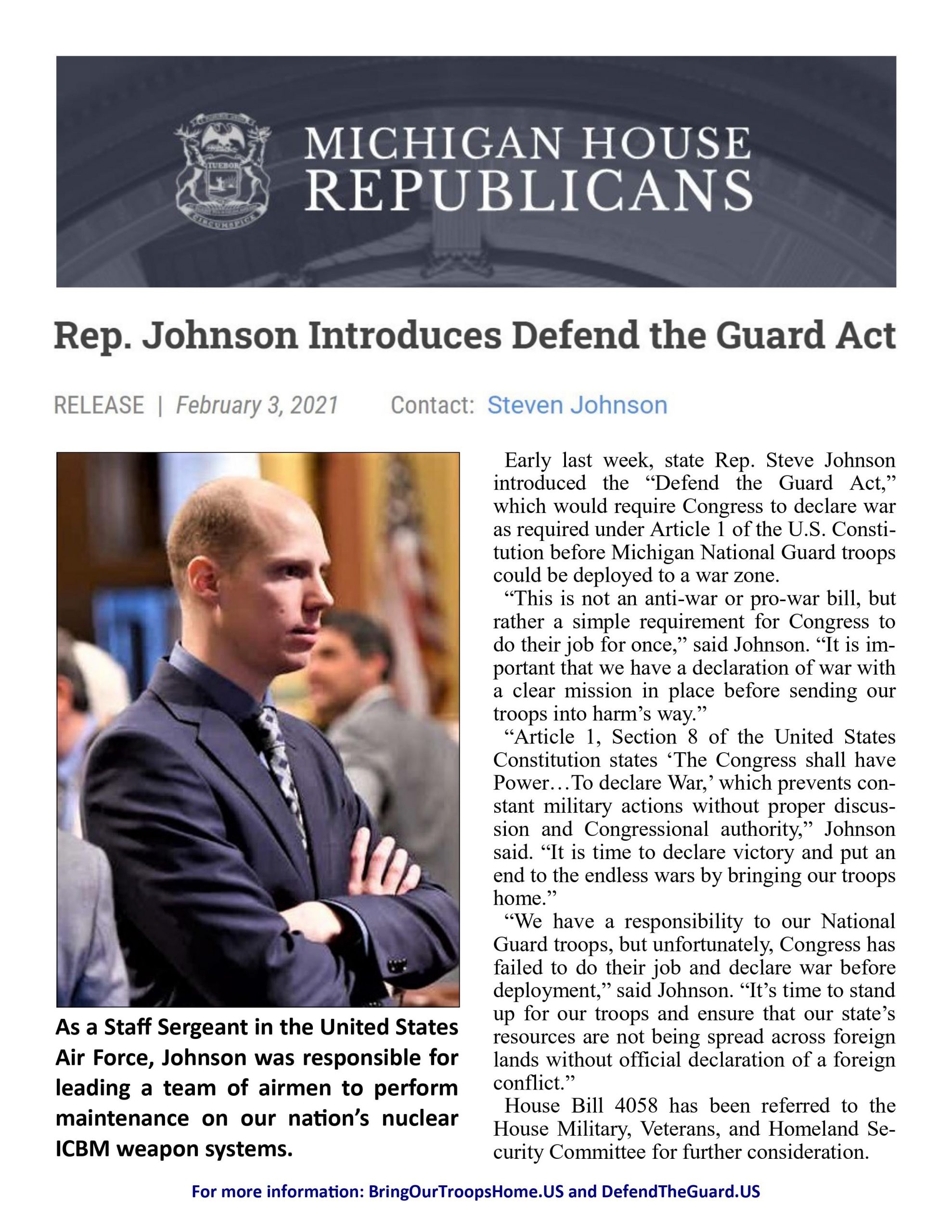 Rep. Johnson Introduces Defend the Guard Act
