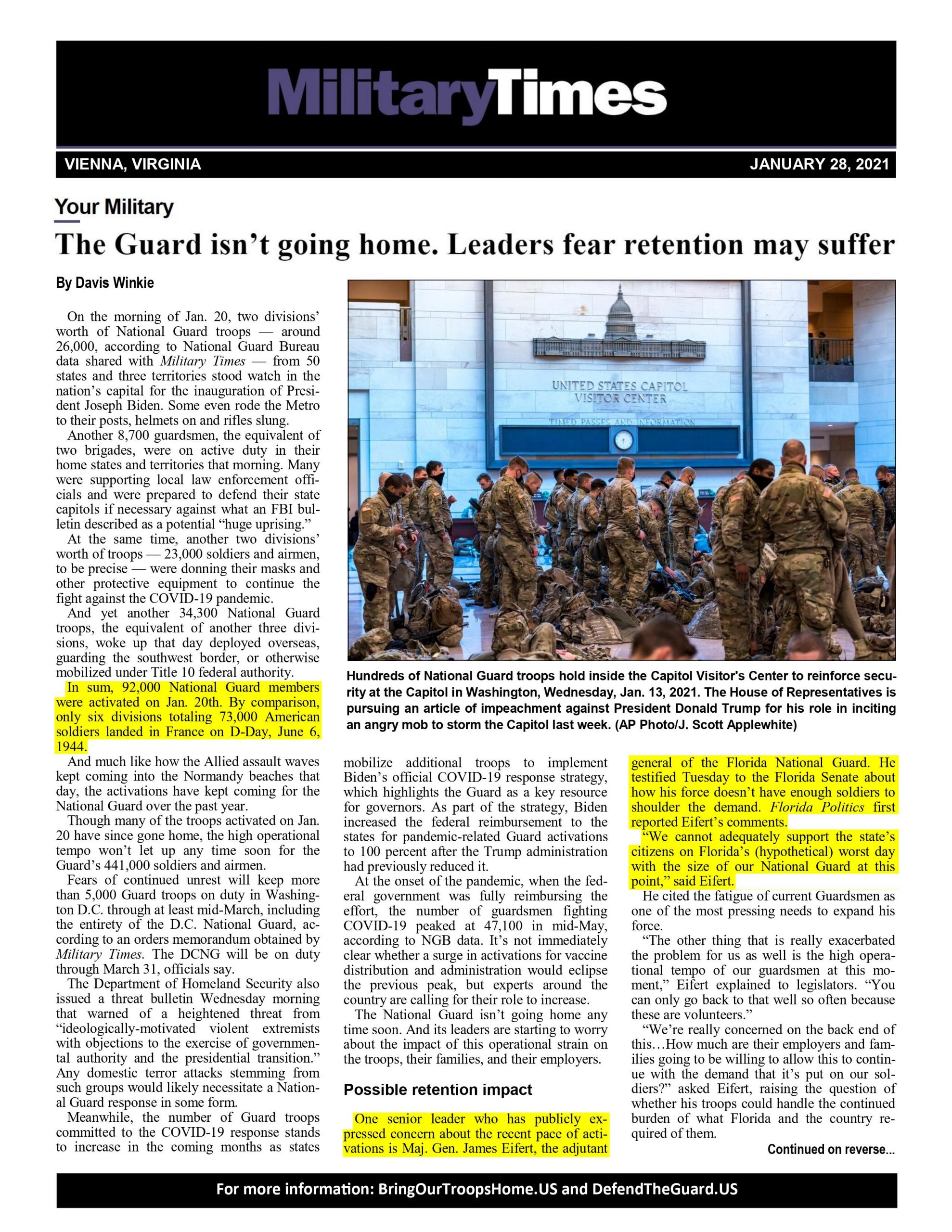 The Guard Isn’t Going Home; Leaders Fear Retention May Suffer