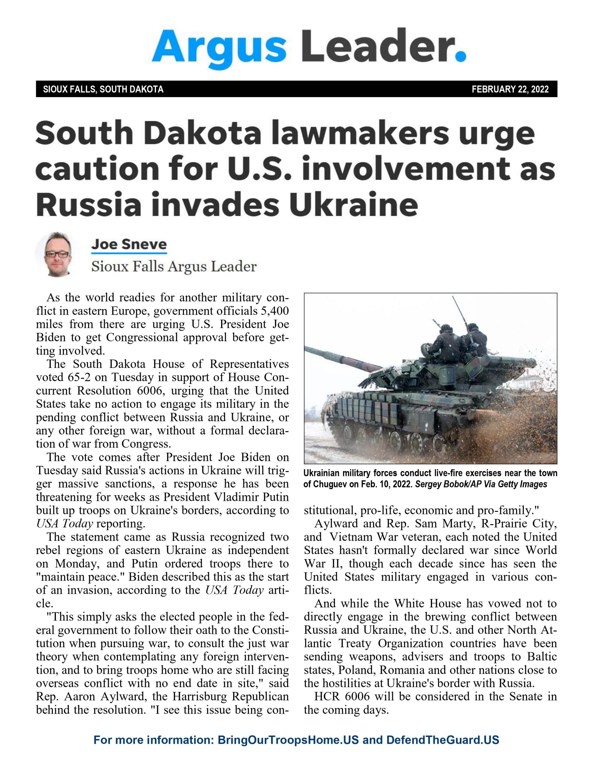 South Dakota Lawmakers Urge Caution for U.S. Involvement as Russia Invades Ukraine