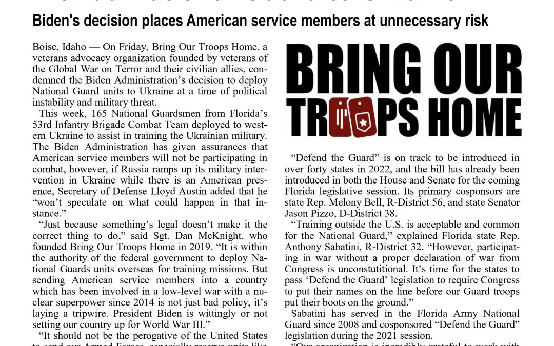 Veterans Group Condemns Deploying Florida National Guard to Ukraine