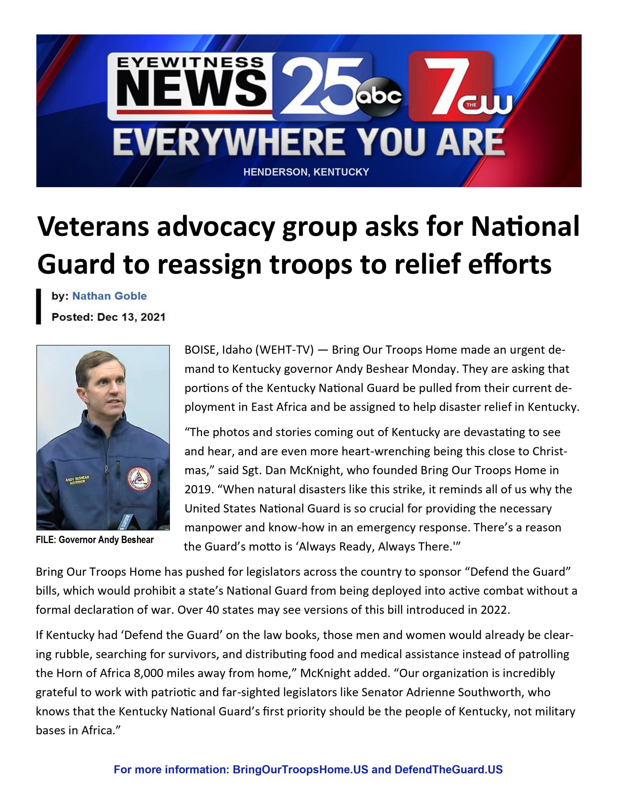 Veterans Advocacy Group Asks For National Guard to Reassign Troops to Relief Efforts