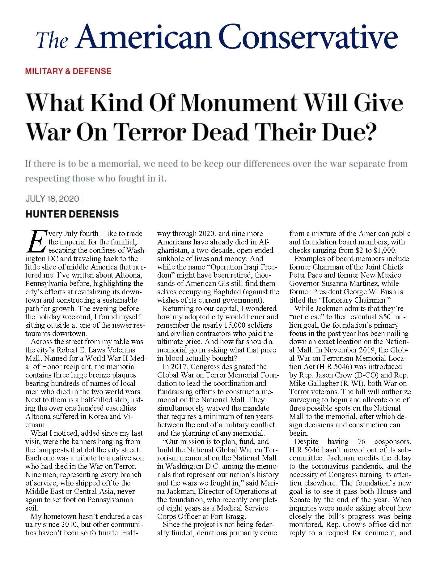 What Kind Of Monument Will Give War On Terror Dead Their Due?