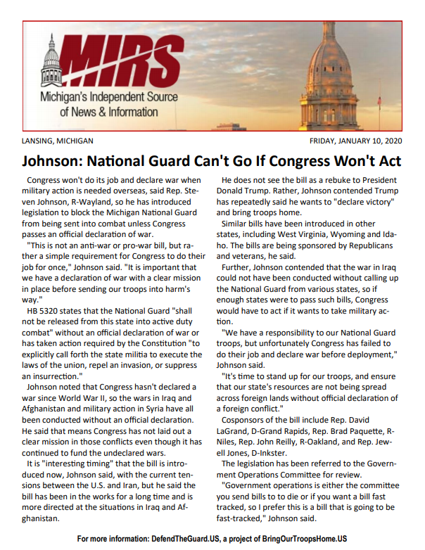 MIRS – Johnson: National Guard Can’t Go If Congress Won’t Act