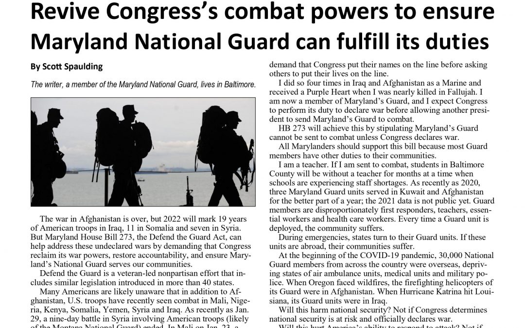 Revive Congress’s Combat Powers to Ensure Maryland National Guard Can Fulfill Its Duties