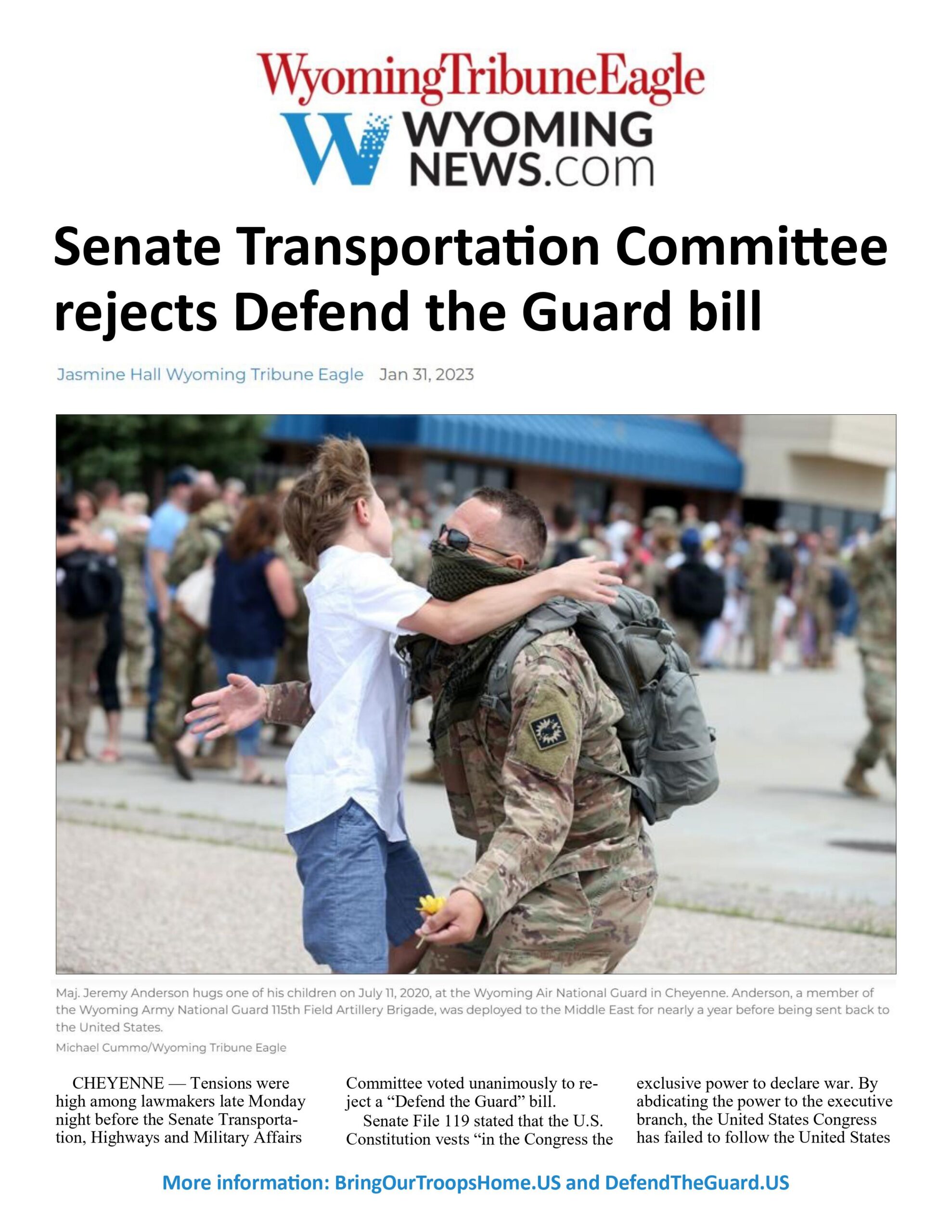 Senate Transportation Committee Rejects Defend the Guard Bill